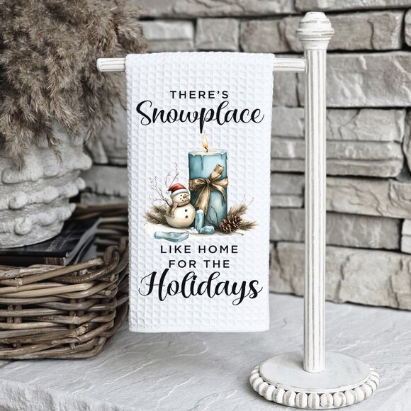 There's Snowplace Like Home Kitchen Towel, Holiday Candle & Snowman Design, - Picture 3 of 10